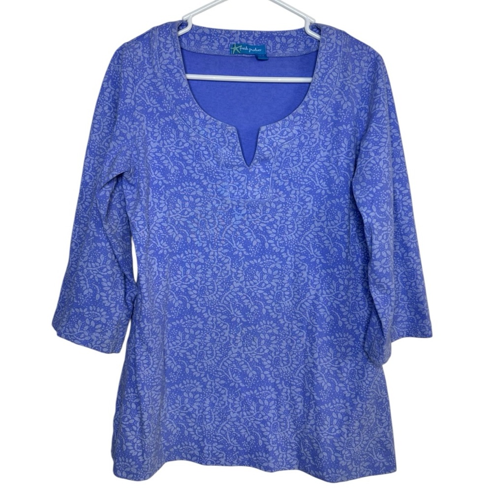 Fresh Produce Purple Blue Patterned Women's Elbow Sleeve Top 100% Cotton XS/S